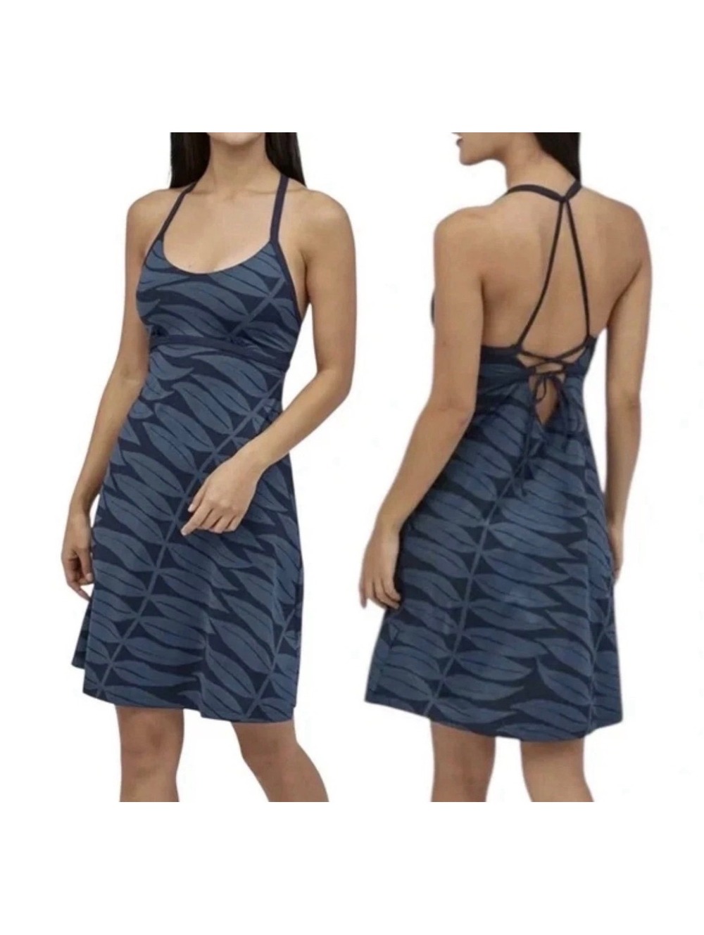 Patagonia Sundown Sally Small Racerback Blue Print Performance Stretch Dress